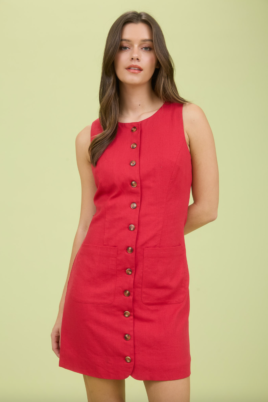 Button Down Linen Mini Dress