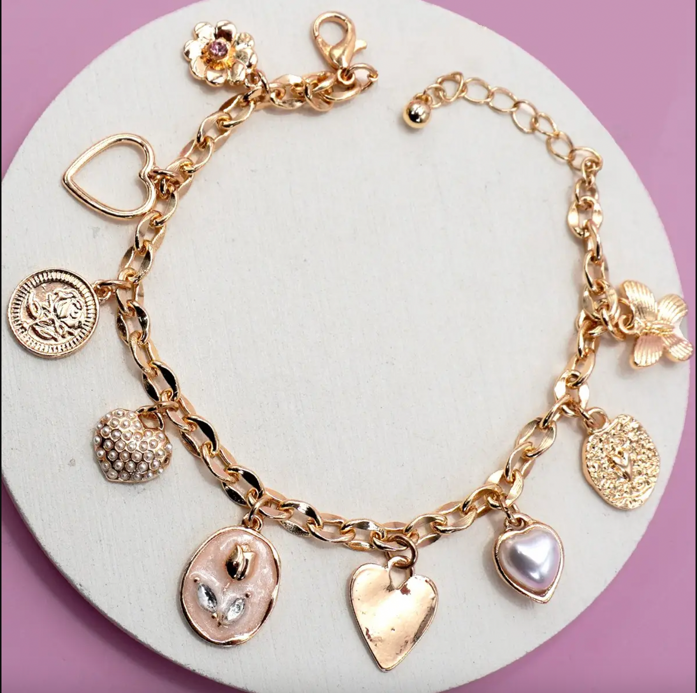 Enamel Flower Heart Charm Bracelet