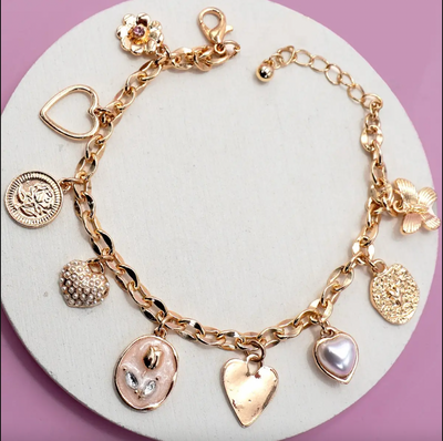 Enamel Flower Heart Charm Bracelet