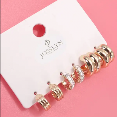 Baguette Stone Double Hoop Huggie Trio Earrings