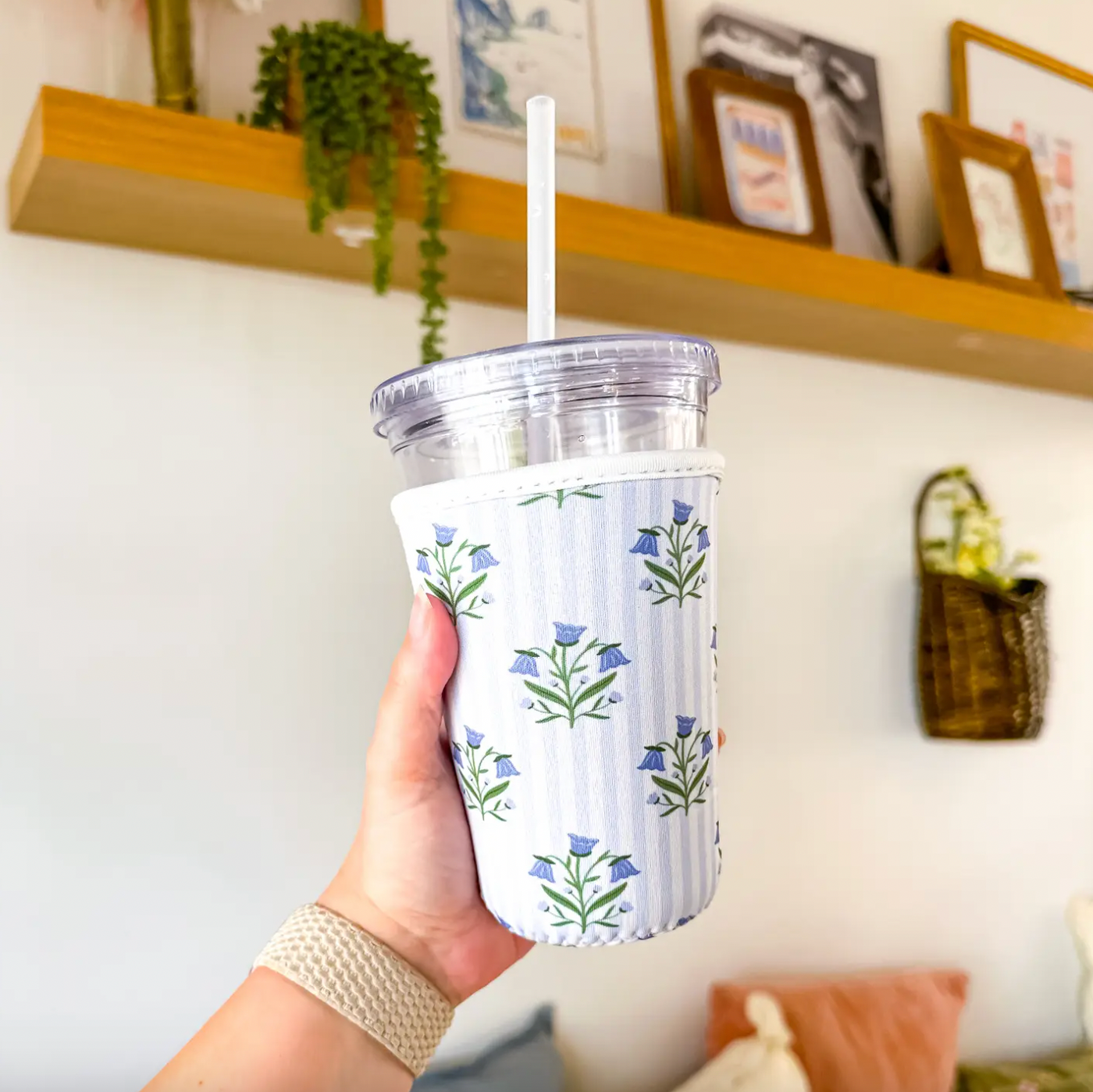 Flowers and Striped Coffee Sleeve