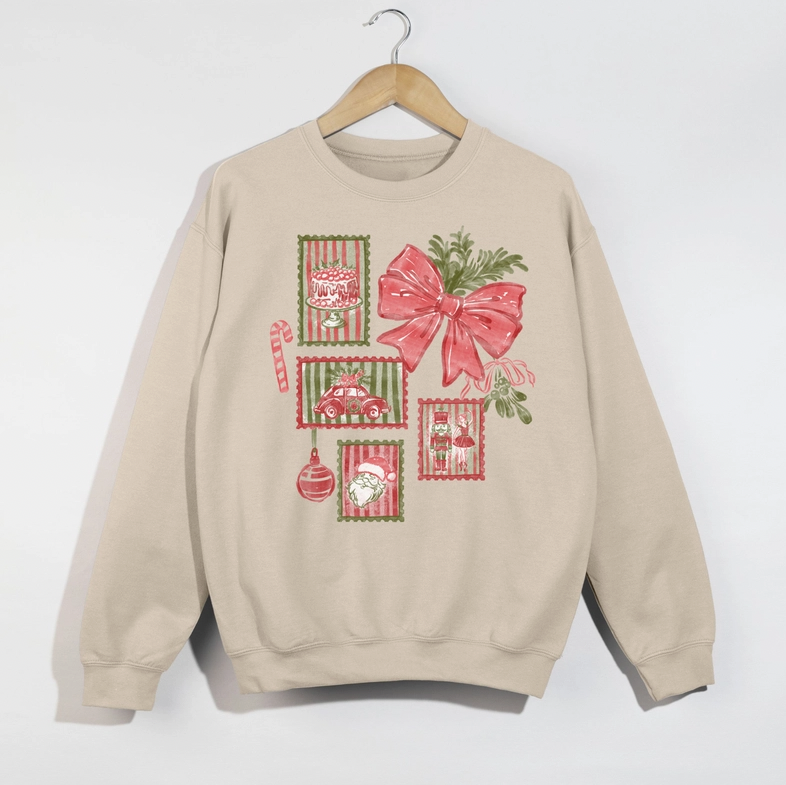 Christmas Bow & Holiday Stamps Sweatshirt