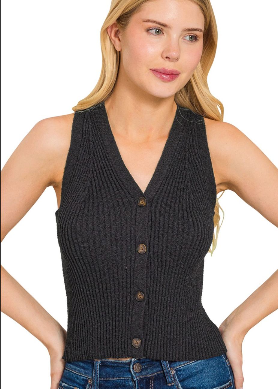 Ribbed Sweater Vest | Black