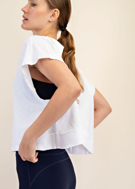 Eva Cotton Slub Open Back Top | White