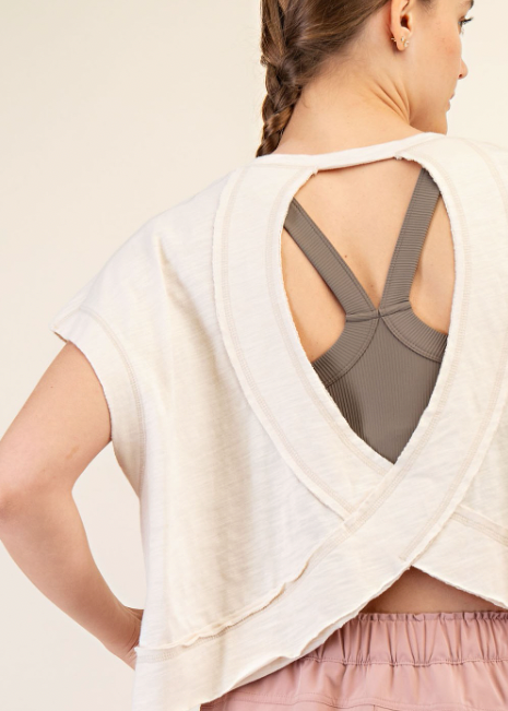 Eva Cotton Slub Open Back Top | Beige