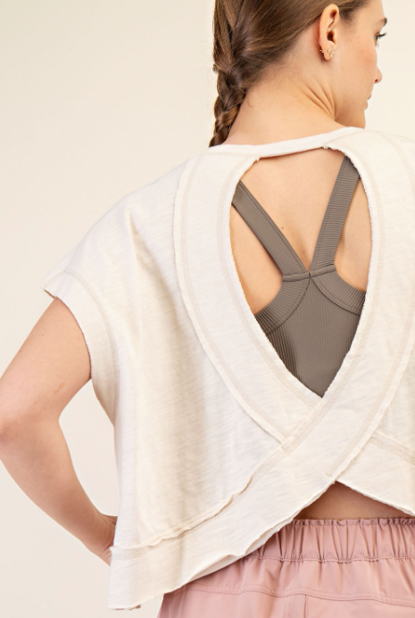 Eva Cotton Slub Open Back Top | Beige