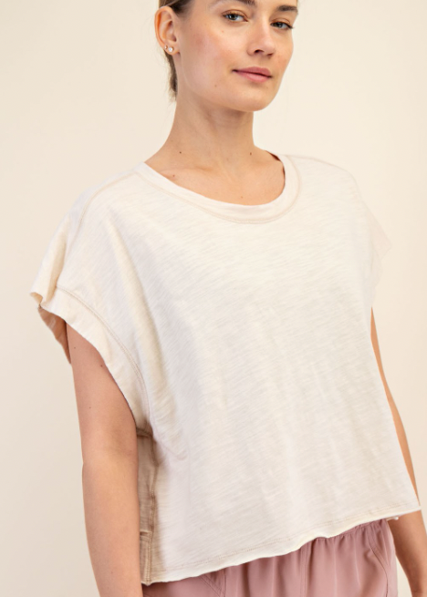 Eva Cotton Slub Open Back Top | Beige