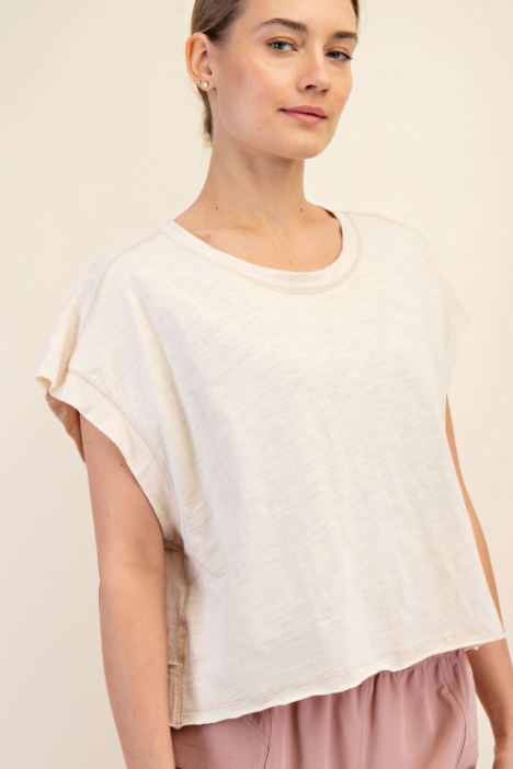 Eva Cotton Slub Open Back Top | Beige