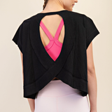 Eva Cotton Slub Open Back Top | Black