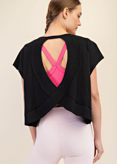 Eva Cotton Slub Open Back Top | Black