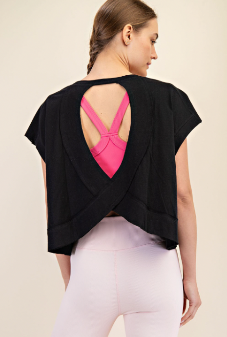 Eva Cotton Slub Open Back Top | Black
