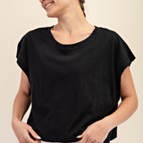 Eva Cotton Slub Open Back Top | Black