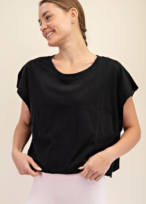 Eva Cotton Slub Open Back Top | Black