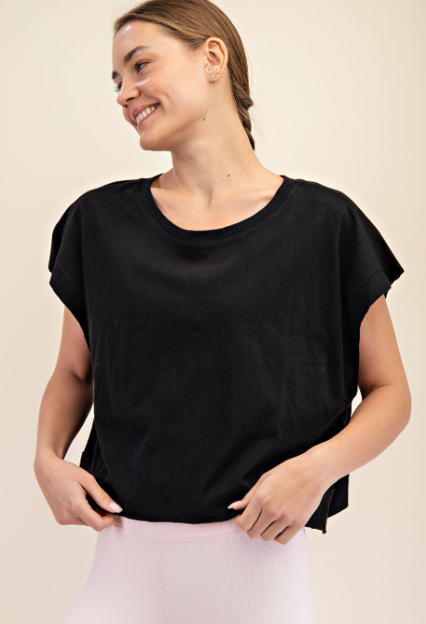 Eva Cotton Slub Open Back Top | Black