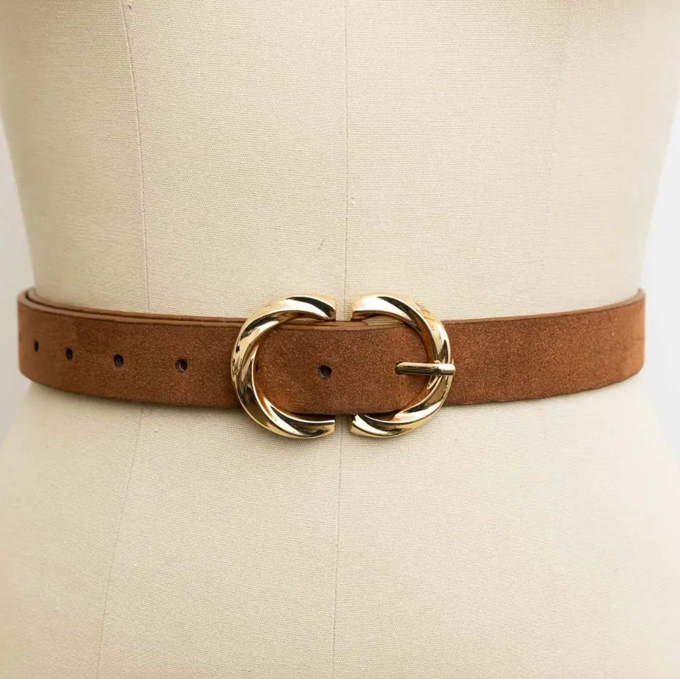 Gold Buckle Suede Belt | Brown