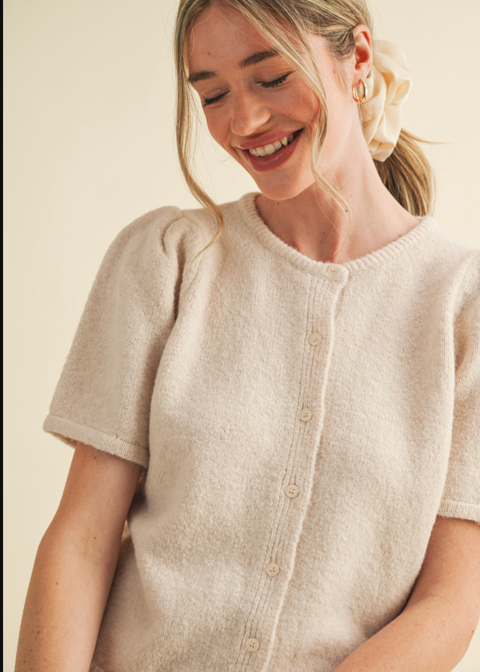Ashlyn Short Puff Sleeve Sweater Cardigan