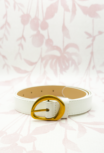Oval Shaped Faux Leather Buckle Belt | White