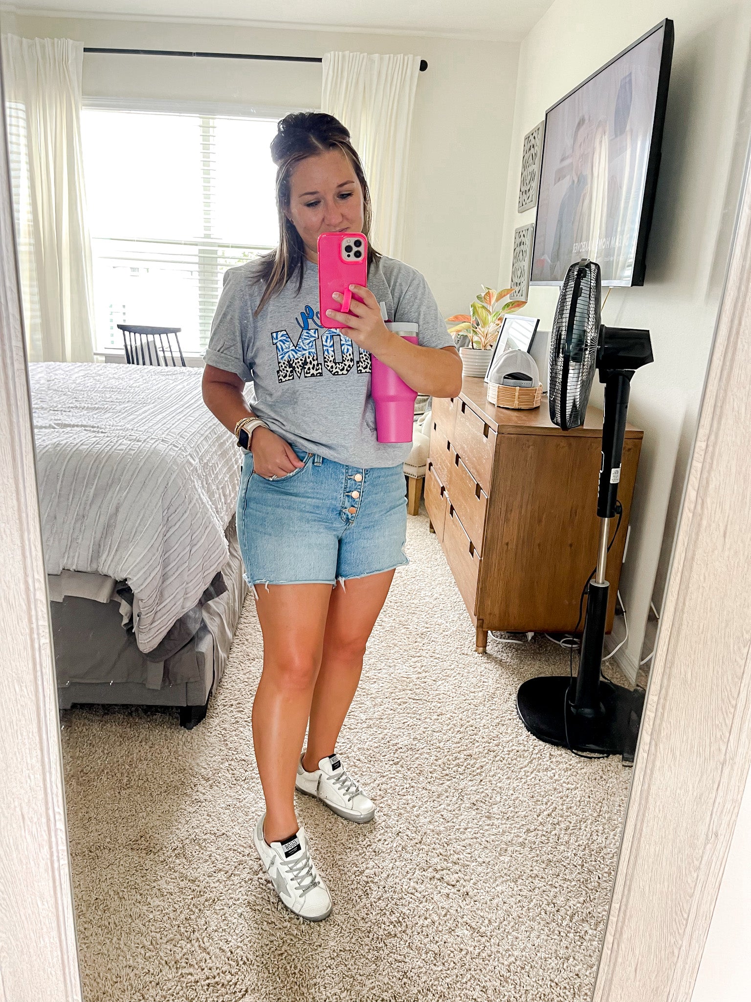 Leopard and Blue Cheer Mom Graphic Tee