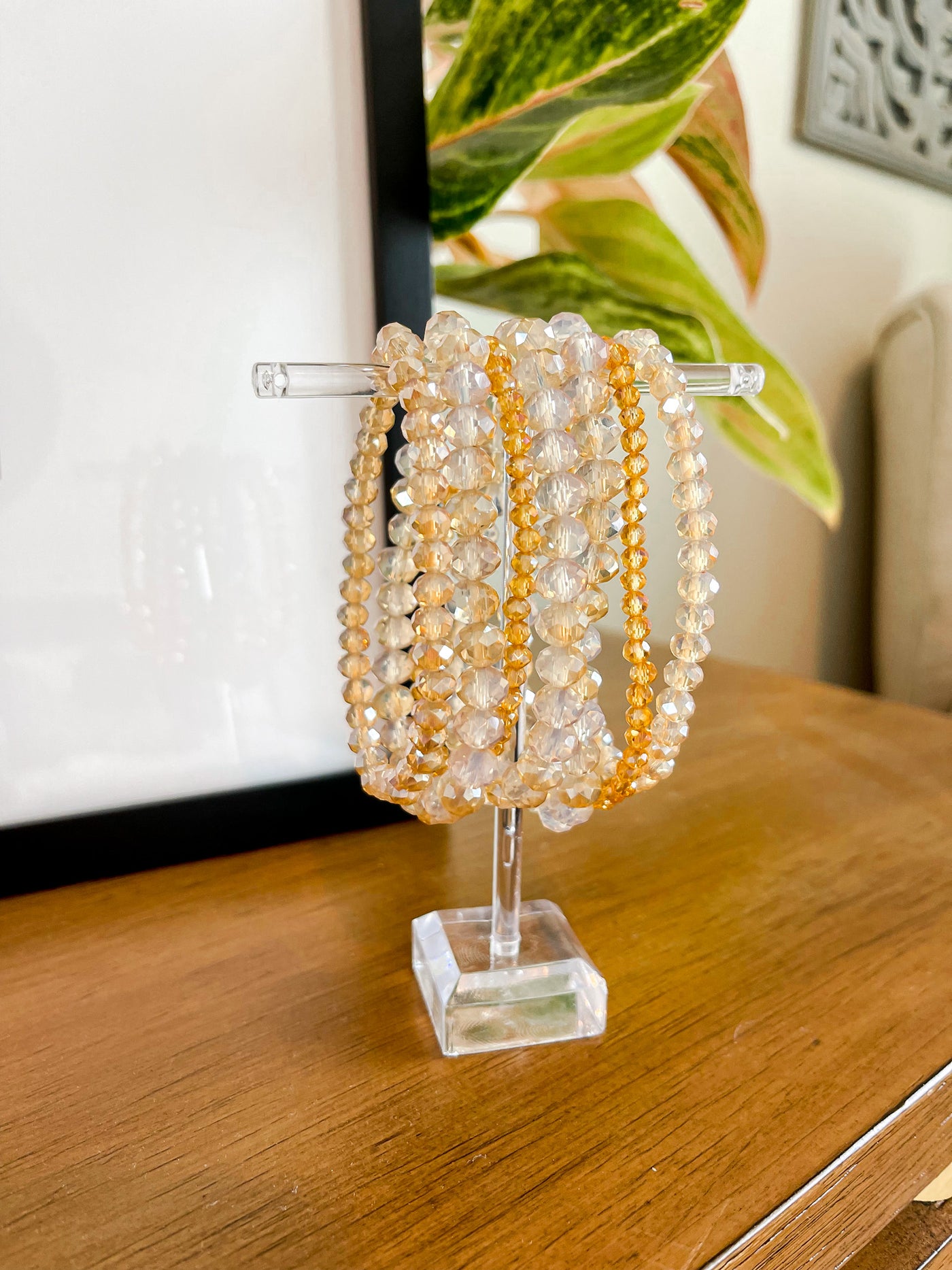 Glass Bead Bracelet Stack | Brown