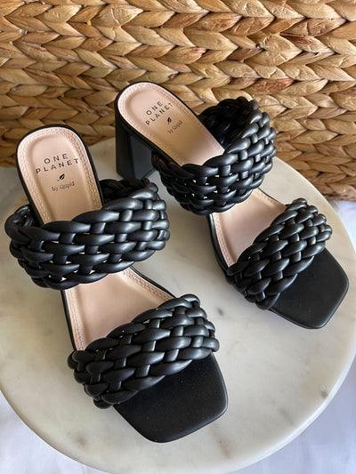 Braided Heeled Sandals | Black